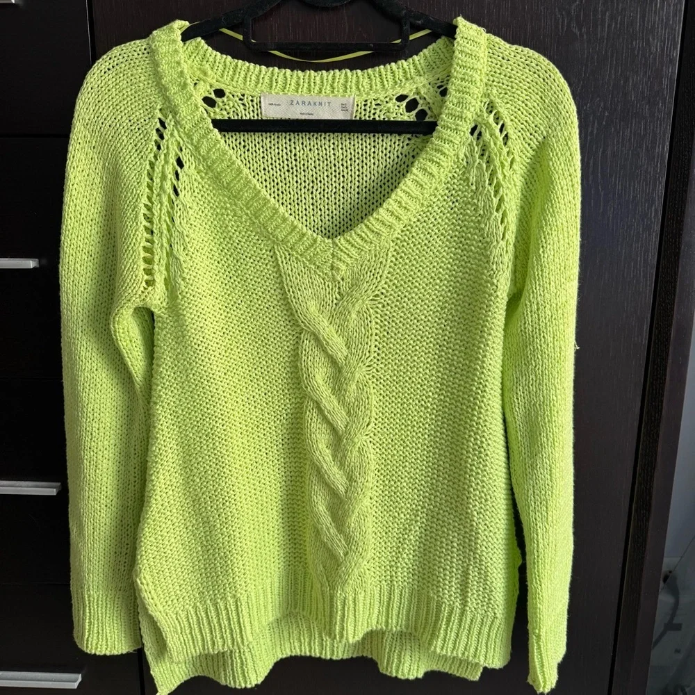 Zara Neon Yellow Chunky Cable Knit Sweater